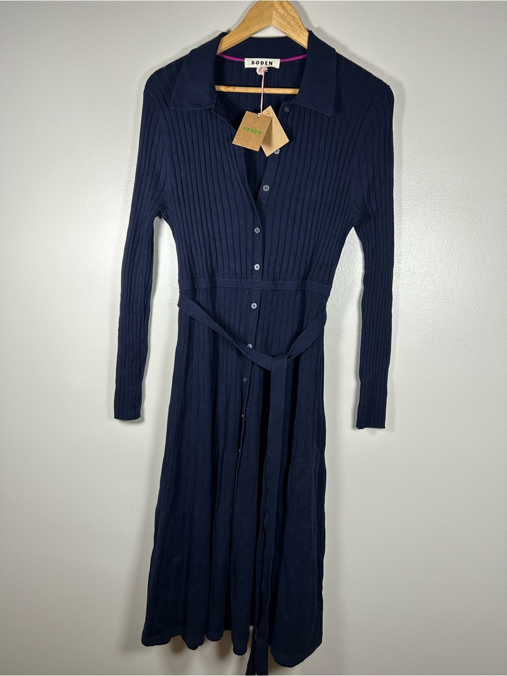 Boden Rachel Ribbed Long Sleeve Navy Button-Front Knit Dress Shirtdress - Picture 6 of 14